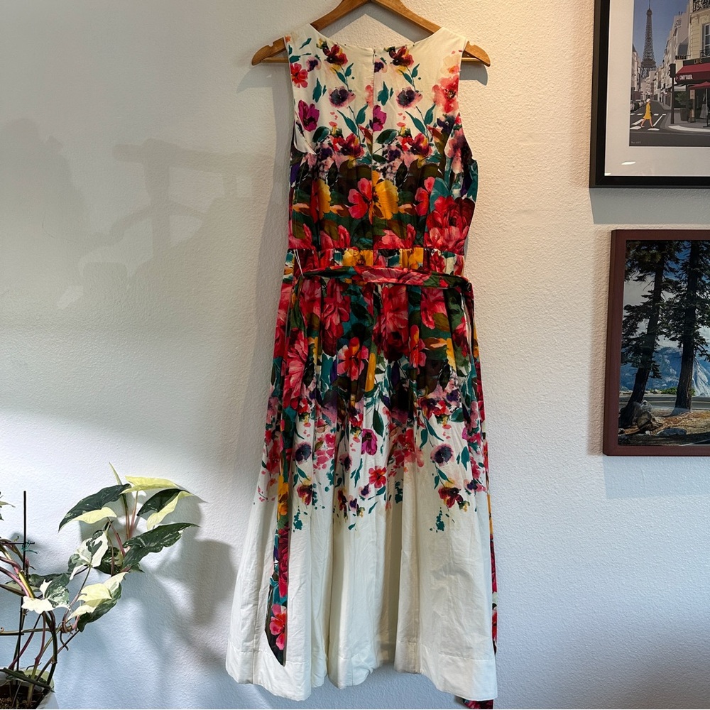 Floral Sleeveless Midi Dress in White with Multicolor Bouquet - Picture 8 of 8